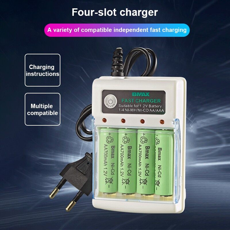 Eshop 4-Slot Charger No. 5 and No. 7 Rechargeable Battery Charging Case Four Slots Nickel Cadmium Hydrogen AA/AAA Battery Charging Stand Charging Adapter
