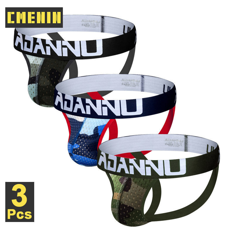 CMENIN ADANNU 3Pcs Mesh Floral Soft Men Underwear Thong Men จ็อกสแตรป U Convex Jockstrap Mens Thongs G strings Man AD186