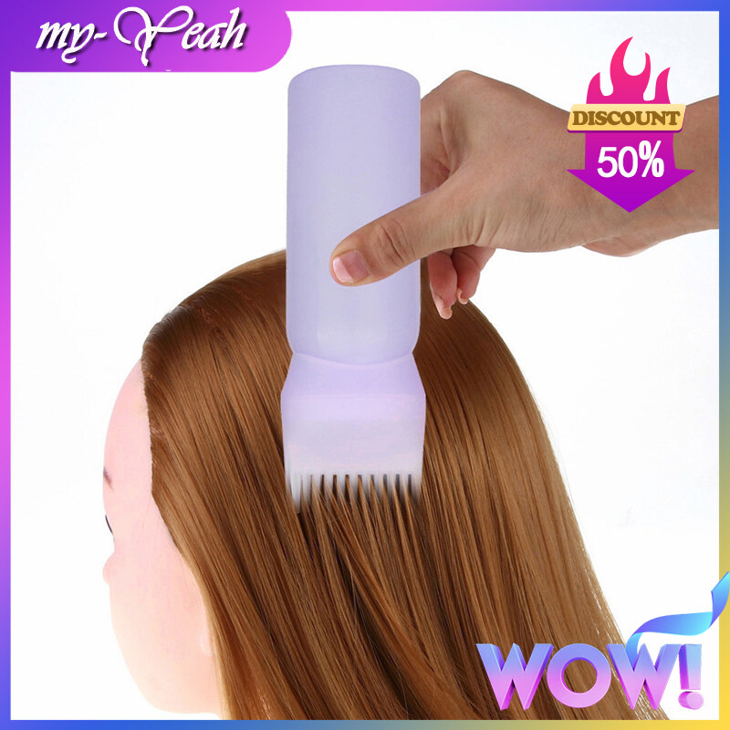 myyeah 170ml Plastic Hair Dye Shampoo Bottle Applicator with Graduated Brush Dispensing Kit Salon Hair Coloring Dyeing Styling Tools-Purple