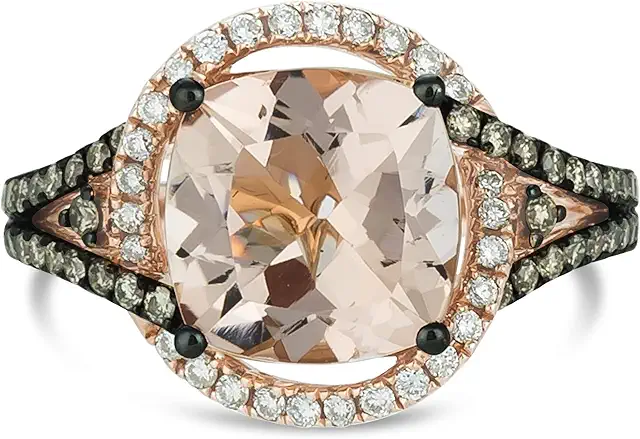 LE VIAN 14K Rose Gold, Cushion Cut Morganite & 1/2 Cttw White/Chocolate Diamond Oval Halo Engagement Ring