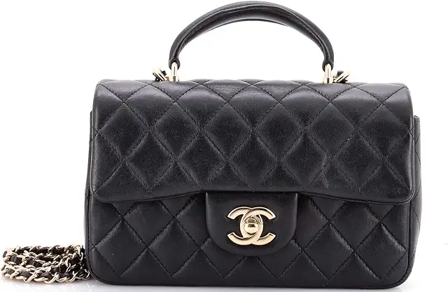 Chanel, Pre-Loved Classic Single Flap Top Handle Bag Quilted Lambskin Mini, Black