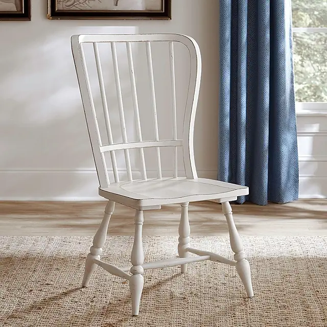 Liberty Furniture Magnolia Manor Wood Windsor Back Side Chair for Dining Room - Set of 2 - Antique White & Weathered Bark