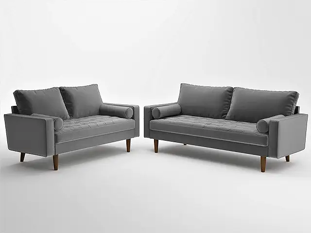 Womble Modern Velvet Upholstered Living Room Diamond Tufted Chesterfield with Gleaming Nailheads, Loveseat, Sofa